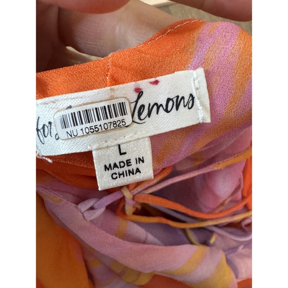 For Love & Lemons Dress Womens Large Orange Purple Halter‎ Open Back Watercolor - Picture 5 of 5